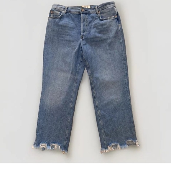 We The Free Denim - We The Free Jeans Sz 31 High Rise Ankle Straight Leg Distressed Hem Button Fly